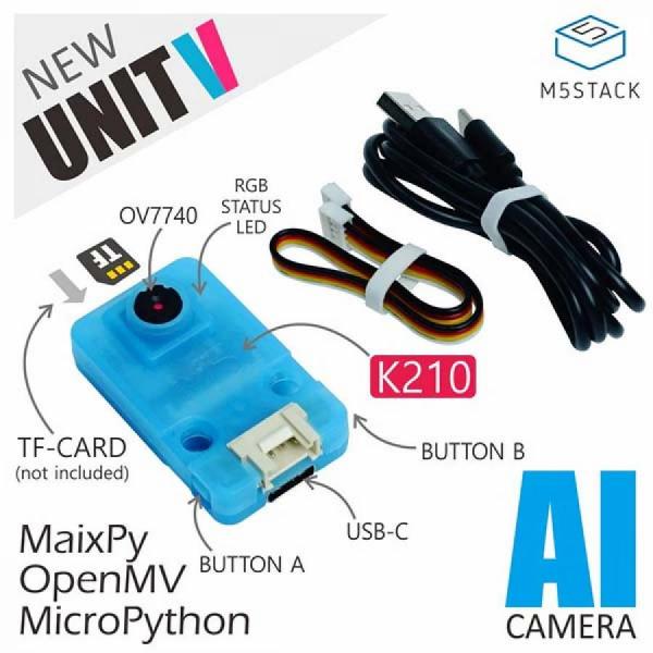 디바이스마트,오픈소스/코딩교육 > 파이썬/IoT 개발 보드 > M5STACK > 컨트롤러,M5Stack,UnitV k210 Edge Computing AI Camera(OV7740) [U078-C],AI 카메라 UnitV(OV7740) / Kendryte K210 SoC (듀얼코어 64비트 RISC-V CPU, 0.8 Tops 신경망 프로세서) / 8MiB SRAM, 16M 플래시, TF 카드 슬롯 / Micropython 지원, AES 및 SHA256 가속기 / HY2.0 및 GROVE 호환 인터페이스.