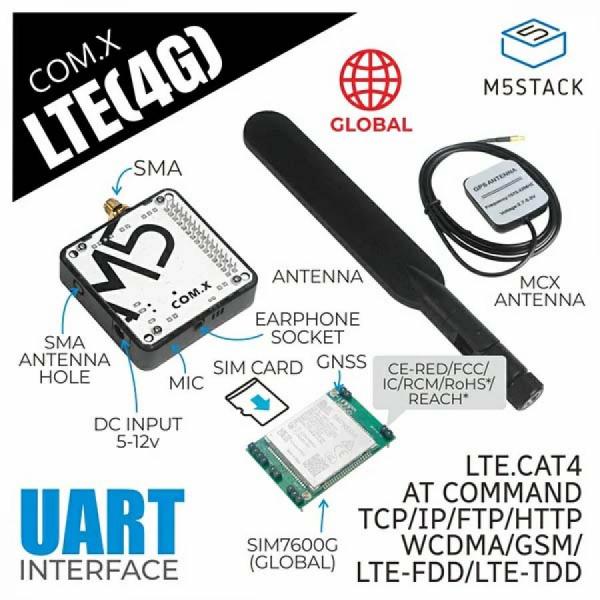 디바이스마트,오픈소스/코딩교육 > 파이썬/IoT 개발 보드 > M5STACK > 센서/모듈,M5Stack,COM.LTE Module(SIM7600G) [M031-A],COM.LTE 4G 통신 모듈 / LTE-TDD/LTE-FDD/WCDMA/GSM 지원 / LTE.CAT4 (다운링크 150Mbps) / 독립 전원 공급 / 마이크 내장 / MicroSIM 카드 / UART 115200bps 직렬 통신 / SMA 외부 안테나 / 스택형 디자인.