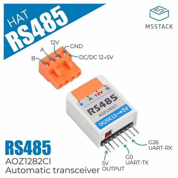 디바이스마트,오픈소스/코딩교육 > 파이썬/IoT 개발 보드 > M5STACK > 센서/모듈,M5Stack,M5StickC RS485 HAT AOZ1282CI [U067],TTL to RS485 변환기 RS485-HAT, 입력 전압 12V, DC-DC 강하 회로 내장, 최대 115200 Baud Rate 지원, M5StickC 호환, Arduino 및 UIFlow(Blockly, Python) 프로그래밍 플랫폼 사용.