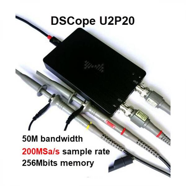 디바이스마트,계측기/측정공구 > 전기/전자 계측기 > 오실로스코프,DreamSourceLab,DSCope U2P20,초소형 오실로스코프 2채널 / USB2.0(Type-C) / Bandwidth : 50MHz / Sample rate: 200MSa/s / Memory: 256Mbits / Record Length: 2M Real-time, 32M Single