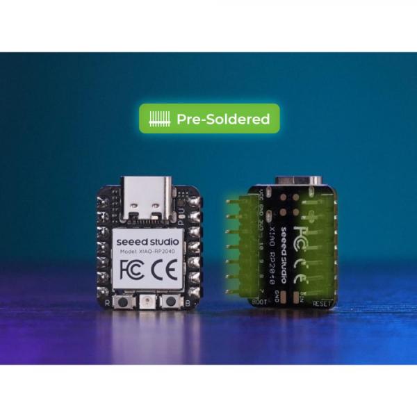 디바이스마트,오픈소스/코딩교육 > 파이썬/IoT 개발 보드 > Seeedstudio XIAO > XIAO 보드,Seeedstudio,Seeed Studio XIAO RP2040 (Pre-Soldered) [102010630],라즈베리파이 RP2040 칩을 탑재한 초소형 XIAO 보드 / 헤더 핀이 납땜된 버전(Pre-Soldered) / 듀얼코어 Arm Cortex-M0+, 풍부한 RAM(264KB) / 마이크로파이썬, 서킷파이썬 지원 / 활용: DIY 키보드, 소형 로봇, 고속 디지털 I/O