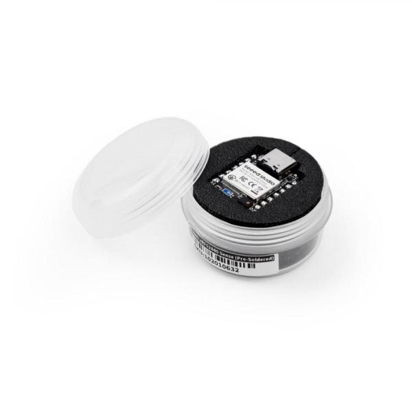 디바이스마트,오픈소스/코딩교육 > 파이썬/IoT 개발 보드 > Seeedstudio XIAO > XIAO 보드,Seeedstudio,Seeed Studio XIAO nRF52840 Sense (Pre-Soldered) [102010632],초소형 웨어러블 AI 개발보드 / Nordic nRF52840(BLE 5.0, NFC) 칩셋 탑재 / 고품질 디지털 마이크(PDM) 및 6축 IMU(모션 센서) 내장 / 헤더 핀 납땜 버전 / 배터리 충전 회로 지원 / 활용: TinyML을 이용한 음성인식, 제스처/모션 감지, 무선 센서