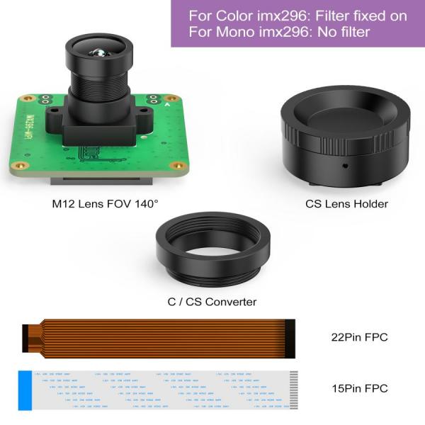디바이스마트,오픈소스/코딩교육 > 라즈베리파이 > 라즈베리파이 카메라모듈/렌즈,Innomaker,RPI CAM-IMX296Color-GS,Global Shutter Camera / IMX296 CMOS Sensor / 최대 60fps, 해상도 1456×1088 픽셀 / C/CS 마운트 렌즈 지원 / Raspberry Pi 및 Jetson Nano 호환 / 크기 38mm x 38mm / YUV 출력 포맷 / 1.58 메가픽셀 정지 해상도 / 짧은 노출 시간(최소 30µs) 지원