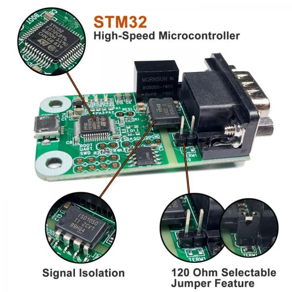 디바이스마트,MCU보드/전자키트 > 통신/네트워크 > CAN통신,Innomaker,USB2CAN Module,USB-CAN 변환기 / Raspberry Pi Zero, 3B+, 4B 호환 / Plug and Play, 외부 전원 불필요 / STM32F0 마이크로컨트롤러, 48MHz / CAN 2.0A 및 2.0B 지원 / 데이터 전송 속도 20Kbps~1Mbps 프로그래밍 가능 / 전압 격리 1.5K VDC/min / 120Ω 저항 선택 가능 / 작동 온도 -40°~85° / CE, FCC 인증 / 크기: 56.50mm x 31.20mm x 14.20mm /