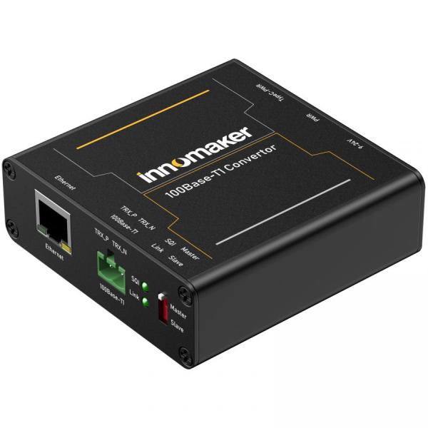 디바이스마트,MCU보드/전자키트 > 통신/네트워크 > 기타 네트워크/통신,Innomaker,100BASE-T1-TX-N Ethernet Media Converter,100BASE Ethernet Media Converter / 100BASE-T1 (100 Mbit/s Fullduplex) ↔ 100BASE-TX (100 Mbit/s) 변환 / RJ45 커넥터 지원 / TE MATEnet 및 MOLEX 어댑터 포함 / NXP TJA1101 IEEE 802.3bw 호환 / Plug and Play, 드라이버 불필요 / 최대 70도까지 작동 온도 / 견고한 알루미늄 합금 케이스 / 링크 LED로 상태 표시 / Maste