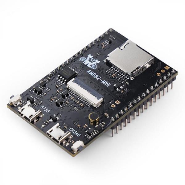 디바이스마트,MCU보드/전자키트 > 인공지능/임베디드/산업용 > 인공지능/머신러닝 > 인공지능 개발보드/모듈/키트,Seeedstudio,Realtek AMB82-Mini IoT AI Camera Arduino Dev board [102991774],Realtek RTL8735BDM SoC 기반 / ARMv8M 최대 500MHz / 내장 NPU, 0.4 TOPS / 1080p@30fps H.264/H.265 비디오 인코딩 / 듀얼밴드 Wi-Fi 802.11 a/b/g/n / BLE 5.1 지원 / 128MB DDR2 메모리 + 16MB 외부 SPI Nor 플래시 / 다양한 GPIO 및 인터페이스 제공 / AIoT 및 배터리 구동 카메라 애플리케이션에 적합