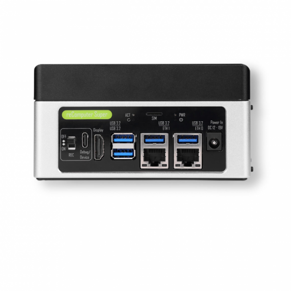 디바이스마트,MCU보드/전자키트 > 인공지능/임베디드/산업용 > 인공지능/머신러닝 > 인공지능 개발보드/모듈/키트,Seeedstudio,reComputer Super J4012 - Advanced Edge AI Computer with NVIDIA Jetson Orin NX 16GB [114110314],NVIDIA Jetson Orin NX 16GB 플랫폼 기반 소형 고성능 엣지 AI 장치 / 최대 157 TOPS 성능(Super MAXN 모드) / 작동 온도 범위 : -20 ° C - 65°C / 빠른 개발 및 생산을 위한 설계 / 와이파이, 블루투스, LTE 및 이더넷 지원 / 로보틱스를 위한 비디오 분석, 다중 모드 인식 가능