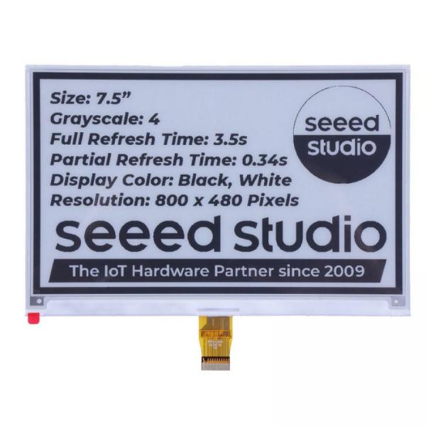 디바이스마트,MCU보드/전자키트 > 디스플레이 > E-paper,Seeedstudio,7.5인치 Monochrome e-Ink / ePaper Display (800x480), XIAO/아두이노/STM32 지원 [104990861],7.5인치eInk / 800x480해상도 / SPI인터페이스 / XIAO지원 / Arduino지원 / STM32지원 / COGIC두께280μm / 온칩RAM / 온칩OTP / 170도시야각 / 가로세로모드