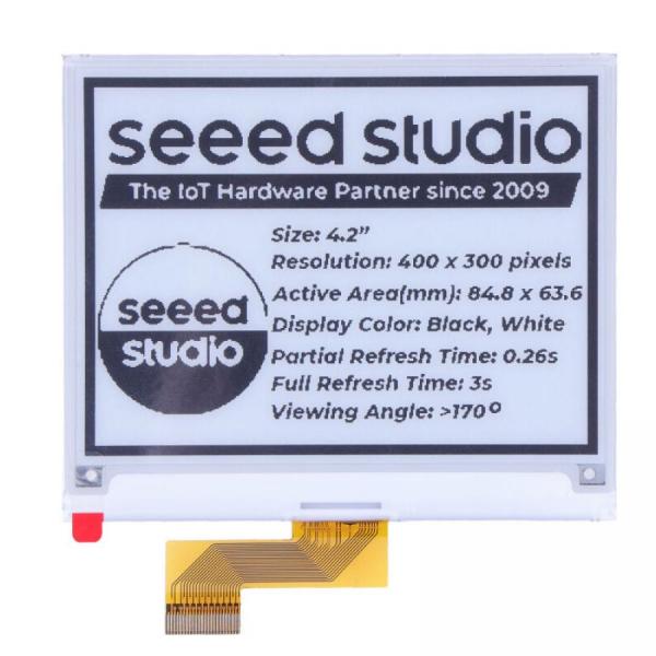 디바이스마트,MCU보드/전자키트 > 디스플레이 > E-paper,Seeedstudio,4.2인치 Monochrome e-Ink / ePaper Display (400x300), XIAO/아두이노/STM32 지원 [104990857],4.2인치 / 400x300 / SPI / 단색ePaper / 칩셋eInk / MCU호환