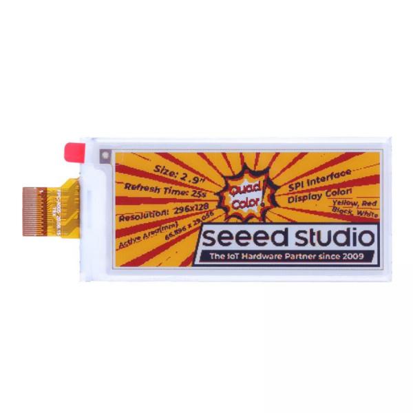 디바이스마트,MCU보드/전자키트 > 디스플레이 > E-paper,Seeedstudio,2.9인치 Quadruple Color e-Ink / ePaper Display (128x296), XIAO/아두이노/STM32 지원 [104990855],GDEY029F51 / 도트매트릭스 / 해상도128x296 / 인터페이스SPI / 24핀커넥터 / 3V전압 / 시야각170도 / 작동온도0도40도 / 전력9mW / 대기0mW / 무게3g / 치수79x367x12 / 크기2인치대 / 4컬러 / XIAO지원
