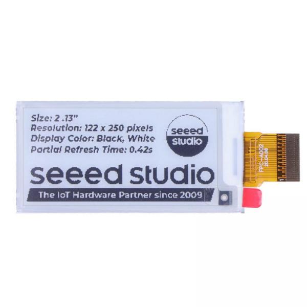 디바이스마트,MCU보드/전자키트 > 디스플레이 > E-paper,Seeedstudio,2.13인치 Monochrome e-Ink / ePaper Display (122x250), XIAO/아두이노/STM32 지원 [104990845],GDEY0213B74 / 2.13인치 / 흑백EPD / 122x250해상도 / SPI인터페이스 / COGIC280um / 온칩RAM / 온칩OTP / IC두께280um / OSC온칩 / 부스터내장 / XIAO지원