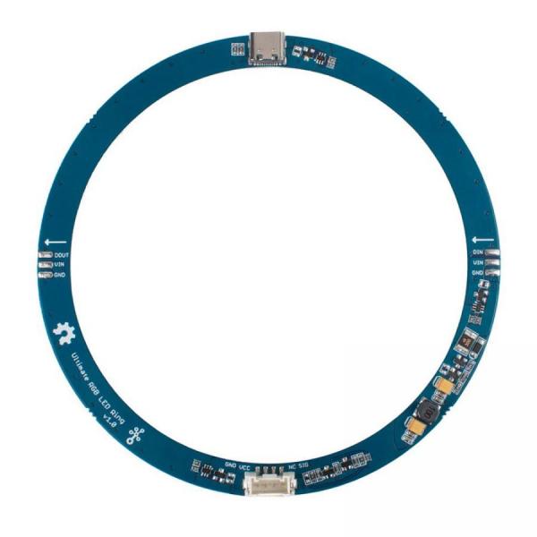 디바이스마트,MCU보드/전자키트 > 디스플레이 > LED,Seeedstudio,Grove - Ultimate RGB LED Ring [104020173],GroveUltimate링 / 117mm직경링 / WS2813미니LED / WS2813B-Mini / 3535패키지 / 42LED연결 / 256RGB컬러 / 듀얼신호선 / 5V / 3.3V입력 / VIN / USB-C전원 / 최대400mA