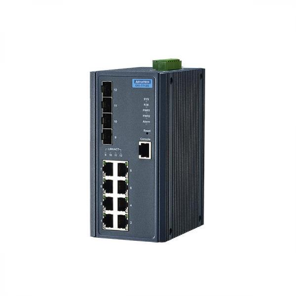 디바이스마트,MCU보드/전자키트 > 통신/네트워크 > 이더넷/PoE(Power over Ethernet),어드밴텍,EKI-7712E-4FI-AE, 8FE+4G SFP 매니지드 이더넷 스위치,8개의 고속 이더넷 포트 + 4개의 SFP 포트 / 간편하고 유연한 광섬유 확장을 위한 SFP 소켓
