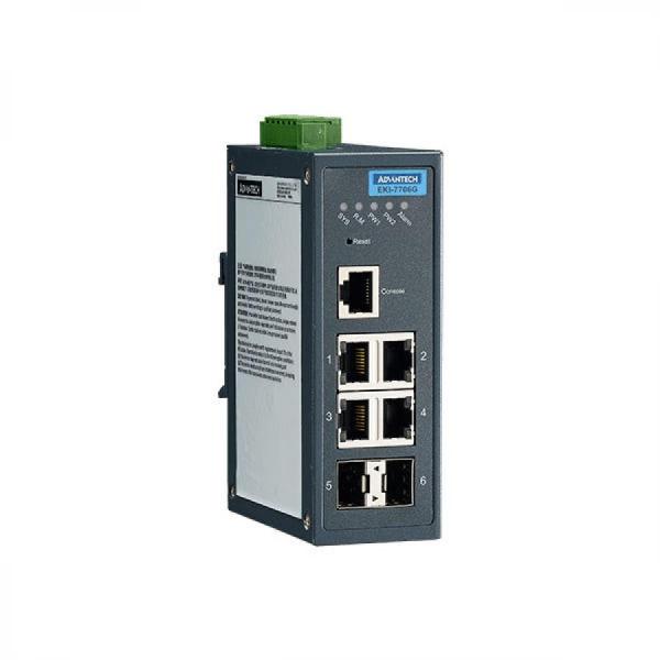 디바이스마트,MCU보드/전자키트 > 통신/네트워크 > 이더넷/PoE(Power over Ethernet),어드밴텍,EKI-7706G-2FI-AE, 6포트 10/100/1000 Mbps 매니지드 이더넷 스위치 (-40~75℃),4포트 기가비트 이더넷+2포트 SFP / SFP 소켓으로 손쉽고 유연한 광케이블 확장