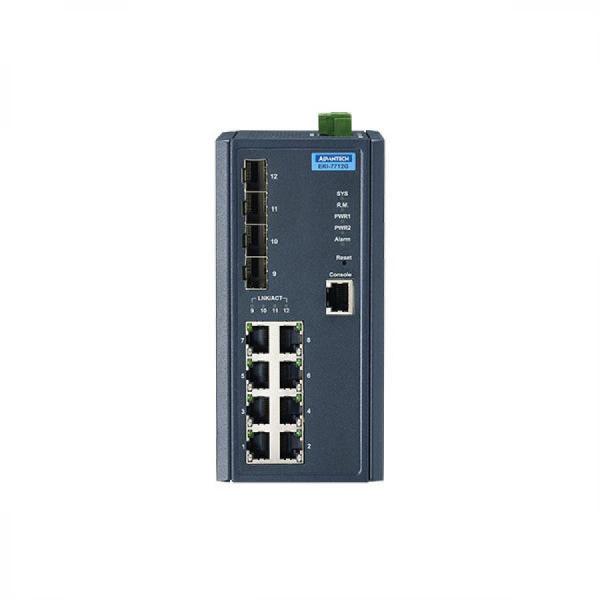 디바이스마트,MCU보드/전자키트 > 통신/네트워크 > 이더넷/PoE(Power over Ethernet),어드밴텍,EKI-7712G-4F-AE (8GE+4G SFP 매니지드 이더넷 스위치),8개의 기가비트 포트 + 4개의 SFP 포트 / 간편하고 유연한 광섬유 확장을 위한 SFP 소켓