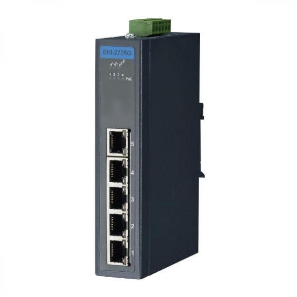 디바이스마트,MCU보드/전자키트 > 통신/네트워크 > 이더넷/PoE(Power over Ethernet),어드밴텍,EKI-2705G-1GPI-A (4GE PoE + 1GE 비관리형 산업용 스위치 w/Wide 온도),10/100/1000 Mbps 자동 협상 지원 / 최대 9 kbytes까지의 점보 프레임 전송 지원