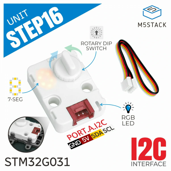 디바이스마트,오픈소스/코딩교육 > 파이썬/IoT 개발 보드 > M5STACK > 센서/모듈,M5Stack,Step16 Unit w/ Mini 16-bit Rotary Encoder(GsMR-16) [U198],16위치 BCD 회전 인코더 / 볼륨 조절 / RGB 조명 제어 / 모터 속도 조절