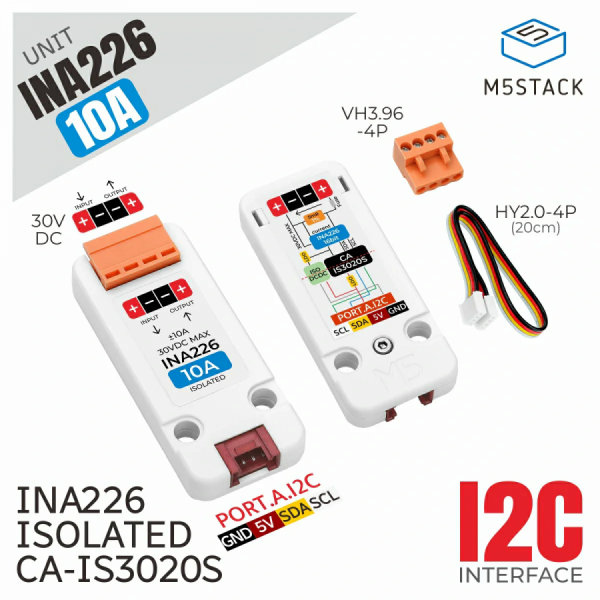 디바이스마트,오픈소스/코딩교육 > 파이썬/IoT 개발 보드 > M5STACK > 센서/모듈,M5Stack,INA226-10A Current Voltage Power Monitor Unit [U200],전압 / 전류 측정 DC 0 ~ 30V 전압과 최대 10A 전류 측정 / I2C 인터페이스