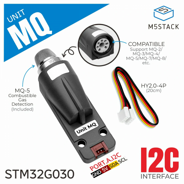 디바이스마트,오픈소스/코딩교육 > 파이썬/IoT 개발 보드 > M5STACK > 센서/모듈,M5Stack,M5Stack MQ-5 Gas Unit (STM32G030) [U199],가스 센서(MQ-5)를 기반으로 MCU와 통합된 가연성 가스 감지 유닛 / I2C 인터페이스