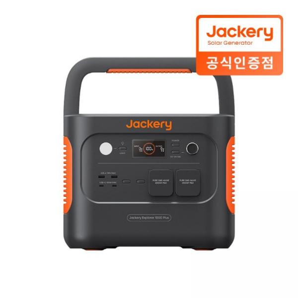 디바이스마트,EV 전기차/캠핑카/그린에너지 > 배터리/충전기/인버터 > 파워뱅크,Jackery,잭커리 휴대용 파워뱅크 1000 Plus,차박 캠핑용 올인원 파워뱅크 / 용량: 1,268Wh / LiFePO4 인산철 배터리 / 정격 출력: 2,000W, 서지 4,000W / 출력 포트 AC 220V × 2, USB-A × 2 (18W Max), USB-C × 2 (100W Max), DC 출력 12V/10V / 무게: 14.5kg / 크기: 35.6 × 26 × 28.3cm