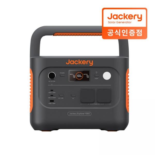 디바이스마트,EV 전기차/캠핑카/그린에너지 > 배터리/충전기/인버터 > 파워뱅크,Jackery,잭커리 휴대용 파워뱅크 1000 V2,차박 캠핑용 올인원 파워뱅크 / 용량: 1002Wh / LiFePO4 인산철 배터리 / 정격 출력: 1,000W, 서지 2,000W / 출력 포트: AC 220V×2, USB-A×2, USB-C×2, DC 12V×1 / 무게: 12kg / 크기: 32.9×22×26.2cm