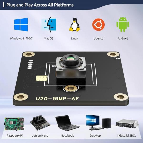 디바이스마트,MCU보드/전자키트 > 카메라/비디오 > 일반카메라,Innomaker,USB U20CAM 4K AF UVC IMX298,16MP(4656×3496) 초고해상도 / Sony IMX298 1/2.8" 센서 / 위상 검출 자동초점(PDAF) / HDR 지원 / USB 2.0 UVC 플러그앤플레이 / Windows·Linux·Mac·Android·라즈베리파이·Jetson Nano 호환 / SBC 개발환경 최적화