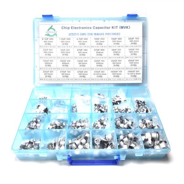 디바이스마트,RLC/수동소자 > 엔지니어 샘플키트 > 캐패시터 키트 > SMD세라믹 캐패시터 키트,디바이스마트,SMD 전해 캐패시터 키트 (MVK 시리즈 105도),SMD 전해 캐패시터 키트 / 24종