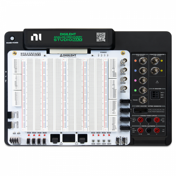 디바이스마트,MCU보드/전자키트 > 프로세서/개발보드 > Digilent > Scope, DAQ 및 장비,Digilent,Analog Discovery Studio Max (ADSM),14종 계측기 / 오실로스코프+멀티미터+파워서플라이 등이 하나로 합쳐진 올인원 장비 / PC와 연결해 사용하는 휴대용 계측기 / 브레드보드 일체형으로 즉석에서 회로 조립 및 디버깅 가능