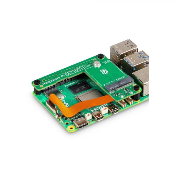 디바이스마트,오픈소스/코딩교육 > 라즈베리파이 > 라즈베리파이 확장보드/HAT,라즈베리파이,라즈베리파이5 M.2 HAT 컴팩트 (Raspberry Pi M.2 HAT+ Compact),SC1771 / 라즈베리파이 5 공식 케이스에 완벽하게 들어가는 M.2 확장 보드 / 별도 케이블 연결이 필요 없는 일체형(Rigid-Flex) PCB 설계 / M.2 2230 규격 NVMe SSD 전용 (2242 미지원) / 케이스 뚜껑을 닫고도 사용 가능 / PCIe 2.0 기반 고속 부팅 및 데이터 전송 지원