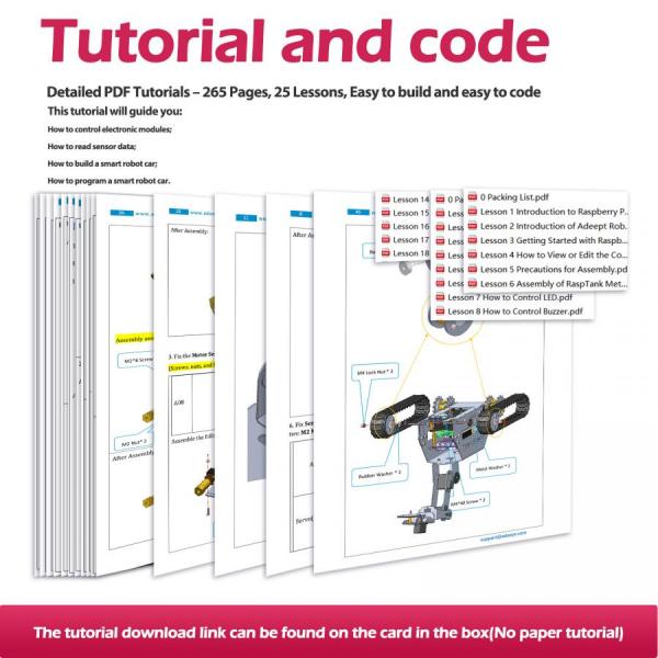 디바이스마트,오픈소스/코딩교육 > 라즈베리파이 > 라즈베리파이 교육용키트,Adeept,라즈베리파이 호환 RaspTank 메탈 스마트 로봇 자동차 키트 [ADR034],라즈베리 파이 5/4B/3B/3B+ 호환 / 로봇암 장착 / AI 기반 추적 로봇 키트 / 라인 트래킹, 라이트 트래킹, 장애물 회피 / STEM 교육, DIY 개발 / OpenCV 지원