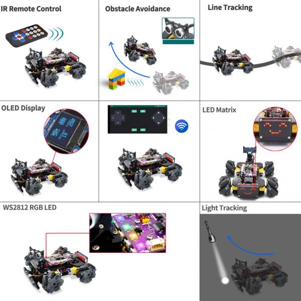디바이스마트,오픈소스/코딩교육 > 아두이노 > 아두이노 교육용키트,Adeept,아두이노 호환 메카넘 휠 스마트 자동차 키트 [ADA038-4WD-MecanumWheel],아두이노 IDE 호환 / AI 기반 추적 로봇 키트 / 라인 트래킹, 라이트 트래킹, 장애물 회피 / STEM 교육, DIY 개발 / OpenCV 지원