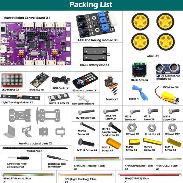 디바이스마트,오픈소스/코딩교육 > 아두이노 > 아두이노 교육용키트,Adeept,아두이노 호환 4WD 스마트 자동차 키트 [ADA038-4WD-OrdinaryWheel],아두이노 IDE 호환 / AI 기반 추적 로봇 키트 / 라인 트래킹, 라이트 트래킹, 장애물 회피 / STEM 교육, DIY 개발 / OpenCV 지원