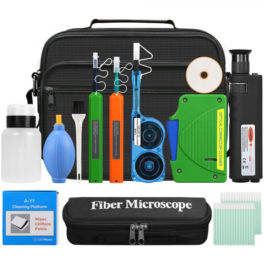 14종 광섬유 클리닝 검사 툴킷 400배율 현미경 MPO 클리너 박스 Tool Set-13